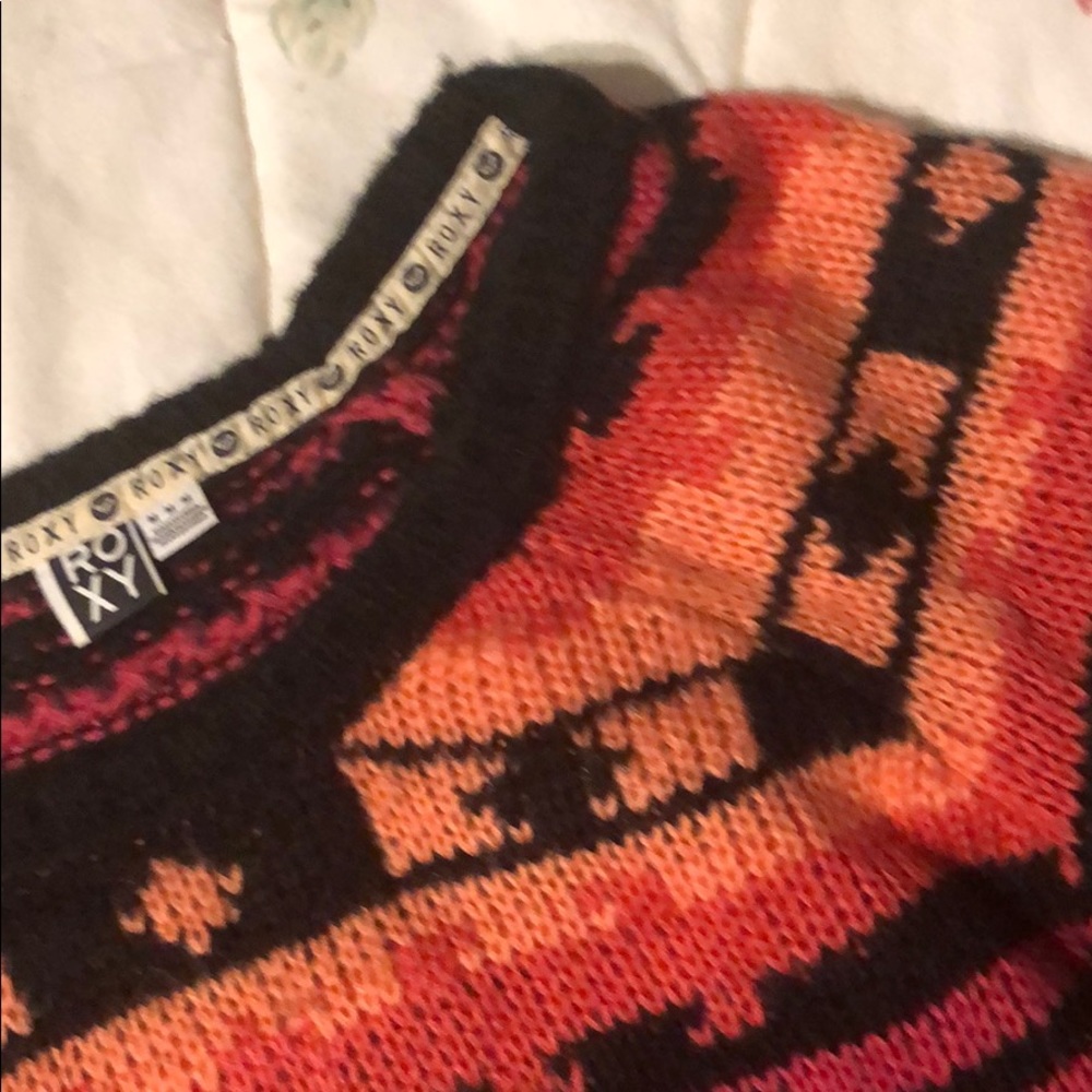 Roxy Pink, Orange, And Black Aztec Patterned Crew… - image 2